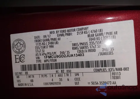 2018 Ford Escape Se z USA, uszkodzony, nr VIN 1FMCU9GD2JUA13403